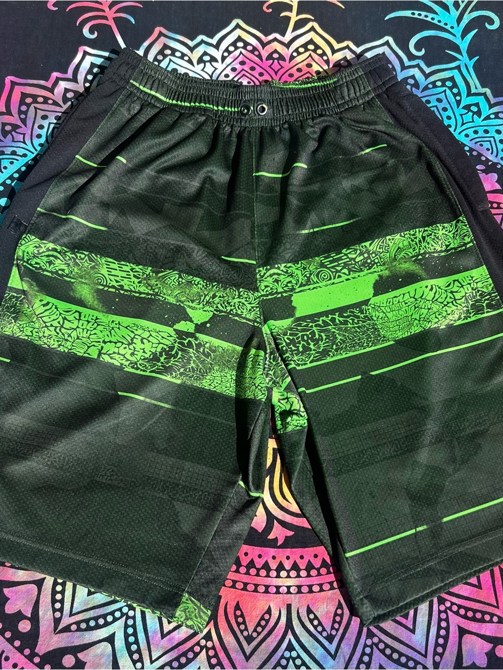 Jordan Men's Black Athletic Shorts with Neon Green Stripes